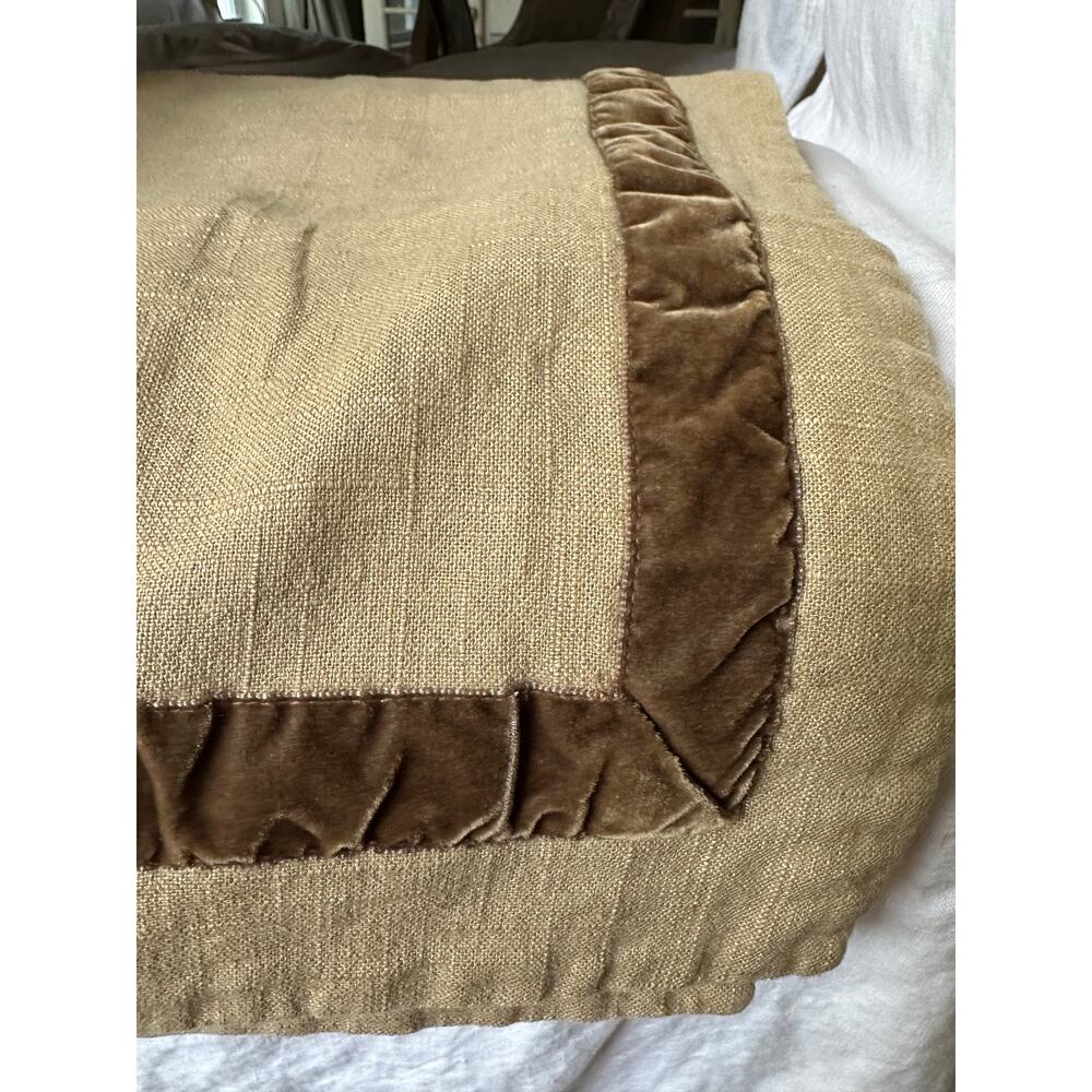 LEGACY Home 100% Linen/Velvet Trim*EURO Pillow Sham tan brown beige 26x27”